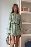 Cinessd Elegant O-Neck Long Sleeve Mini Dress