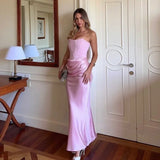 Cinessd Christmas Gift Mingmingxi 2025 Women's Evening Dress Strapless Pink Prom Party Dresses Sexy Satin Long Corset Dress Elegant Maxi Gala Dresses