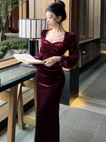 Cinessd Christmas Gfit Outfit Elegant Velvet Mermaid Dress French Hepburn Style Bodycon Evening Party Prom Womens Dresses Autumn Female Slim Waist Vestidos