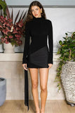 Cinessd Patchwork Lace-Up Slim Fit Long Sleeve Mini Dress