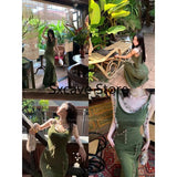 2000s Y2k Vintage Midi Dress Women Casual Elegant Bodycon Knitted Dress Even Party Korean Fashion Chic Outwear Summer Sleeveless