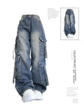 Cinessd Women's Y2k Cargo Jeans Baggy Harajuku 90s Aesthetic Denim Trousers Vintage Jean Pants Japanese 2000s Style Trashy Clothes 2024