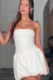 Cinessd A-Line Strapless Mini Dress with High Waist and Backless Design