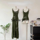 2000s Y2k Vintage Midi Dress Women Casual Elegant Bodycon Knitted Dress Even Party Korean Fashion Chic Outwear Summer Sleeveless