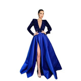 Cinessd 2024 Spring Summer New Women's Sexy One-Shoulder Long Sleeve Sequin V-neck Swing Sequined Split Dress Evening Dress