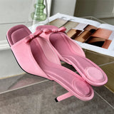 Cinessd Eilyken Summer Fashion Butterfly-knot Satin Women Slipper Slip On Ladies Sandal Thin High Heel Outdoor Dress Slides Shoes