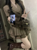 Autumn Gray Vintage New 2 Piece Sets Women Korean Design Y2K Elegant Clothes Female Solid WarmTops + Chic Pleated Dresses 2024