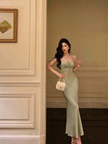 Cinessd Sexy Sheath Spaghetti Straps Green Prom Dresses Birthday Outfits Evening Gown SD1000