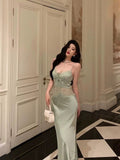 Cinessd Sexy Sheath Spaghetti Straps Green Prom Dresses Birthday Outfits Evening Gown SD1000