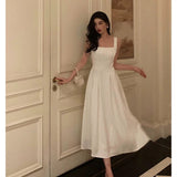 Cinessd Sexy A line Square Neckline White Satin Prom Dresses Birthday Outfits Evening Gown SD1003