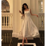 Cinessd Sexy A line Square Neckline White Satin Prom Dresses Birthday Outfits Evening Gown SD1003