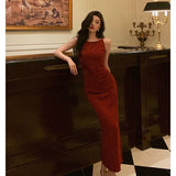 Cinessd Sexy Sheath Jewel Neckline Red Long Prom Dresses Birthday Outfits Evening Gown SD1012