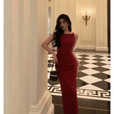 Cinessd Sexy Sheath Jewel Neckline Red Long Prom Dresses Birthday Outfits Evening Gown SD1012