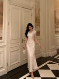 Cinessd Classy Sheath V Neckline Ivory Satin Prom Dresses Birthday Outfits Evening Gown SD1027