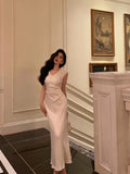 Cinessd Classy Sheath V Neckline Ivory Satin Prom Dresses Birthday Outfits Evening Gown SD1027