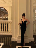 Cinessd Gorgeous Mermaid Square Neckline Black Date Night Dress Long Prom Dresses Birthday Outfits SD1040