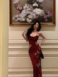 Cinessd Sexy French Mermaid Spaghetti Straps Burgundy Prom Dresses Birthday Outfits Evening Gown SD1063