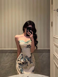 Cinessd Classy Sheath Spaghetti Straps Floral Prom Dresses Birthday Outfits Evening Gown SD1083