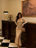 Cinessd Classy Mermaid Long Sleeves Ivory Slit Prom Dresses Birthday Outfits Evening Gown SD1095