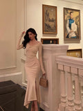 Cinessd Classy Mermaid Long Sleeves Ivory Slit Prom Dresses Birthday Outfits Evening Gown SD1095