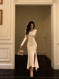 Cinessd Classy Mermaid Long Sleeves Ivory Slit Prom Dresses Birthday Outfits Evening Gown SD1095