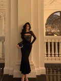 Cinessd Gorgeous Mermaid Black Lace Date Night Dress Long Prom Dresses Birthday Outfits SD1117