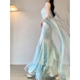 Cinessd Chic Mermaid Spaghetti Straps Light Green Chiffon Long Prom Dress Birthday Dresses Birthday Outfits SD1164