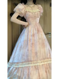 Cinessd Cute A line Square Neckline Pink Lace Long Prom Dresses Night Dress Birthday Outfits SD1193