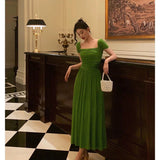 Cinessd Elegant A Line Square Neckline Green Long Prom Dresses Birthday Outfits Evening Gown SD978