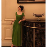 Cinessd Elegant A Line Square Neckline Green Long Prom Dresses Birthday Outfits Evening Gown SD978