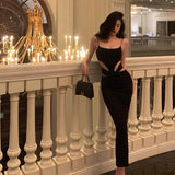 Cinessd Elegant Sheath Spaghetti Straps Black Prom Dresses Birthday Outfits Evening Gown SD981