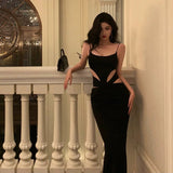 Cinessd Elegant Sheath Spaghetti Straps Black Prom Dresses Birthday Outfits Evening Gown SD981