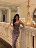 Cinessd Classy Sheath Spaghetti Straps Grape Long Prom Dresses Birthday Outfits Evening Gown SD997