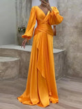 Cinessd Yeezzi Female Solid Color Elegant Pleated A-line Party Long Dress 2024 New Spring Autumn Puff Sleeves Prom Evening Maxi Dresses