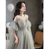 Cinessd -Green Gray Bridesmaid Dresses Illusion O-neck Applique Elegant Long A-Line Banquet Female Host Cocktail Party Prom Gowns 2023