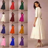 Elegant Solid Color Princess Dresses Women Half Sleeves Deep V-neck Evening Party A-line Dress Temperament Lady Vestido 2024 New