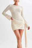 Cinessd O Neck Long Sleeve Slim Fit Mini Dress - Slim Fit Mini Dress