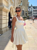 Cinessd Summer Mini Backless A Line Dress Sexy White Big Bow Cotton Dress Casual Women Birthday Holiday Dress New Arrivals