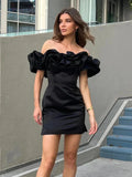 Cinessd  Summer White Ruffle Bodycon Party Dress Elegant Off The Shoulder Wedding Guest Dress Mini Celebrity Even Dress