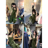 2000s Y2k Vintage Midi Dress Women Casual Elegant Bodycon Knitted Dress Even Party Korean Fashion Chic Outwear Summer Sleeveless