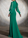 Cinessd Female Party Evening Maxi Dresses 2024 New Spring Puff Sleeves Lace-Up Split-Front V-Neck Green Elegant Prom Gown