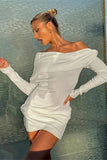 Cinessd Off-Shoulder Pleated Long Sleeve Mini Dress