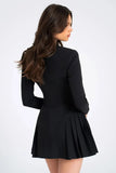 Cinessd Patchwork V-Neck Slim High Waist Long Sleeves Mini Dress