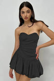 Cinessd Strapless Sleeveless High Waisted A-Line Mini Dress