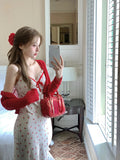 2024 New Sweet Sexy 2 Piece Dress Set Wonan Red Short Cardigan Print Sleeveless Midi Dress Party Korean Fashion Suit Female