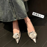 Cinessd Women Shoes High Heels Loafers Elegant Woman Shoes Low Heels Wedding Bride Pointed Toe Silver Gold Rose Evening Party Shoes