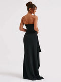 Cinessd Strapless Backless High Split Maxi Dress For Women Black Off-shoulder Sleeveless Bodycon Club Party Long Dress Clothes