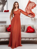 Cinessd Elegant Evening Dresses Long One-Shoulder Ruched Side Draped 2024 Ever Pretty of Chiffon A-LINE Burnt Orange Bridesmaid Dress