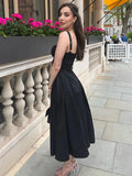 Cinessd Summer Black Spaghetti Strap Holiday Party Dresses Elegant Midi Button Lace Up Dress Casual Women New In Dress 2024