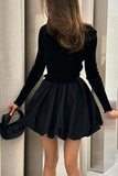 Cinessd O-Neck Long Sleeved Mini Dress with High Waist